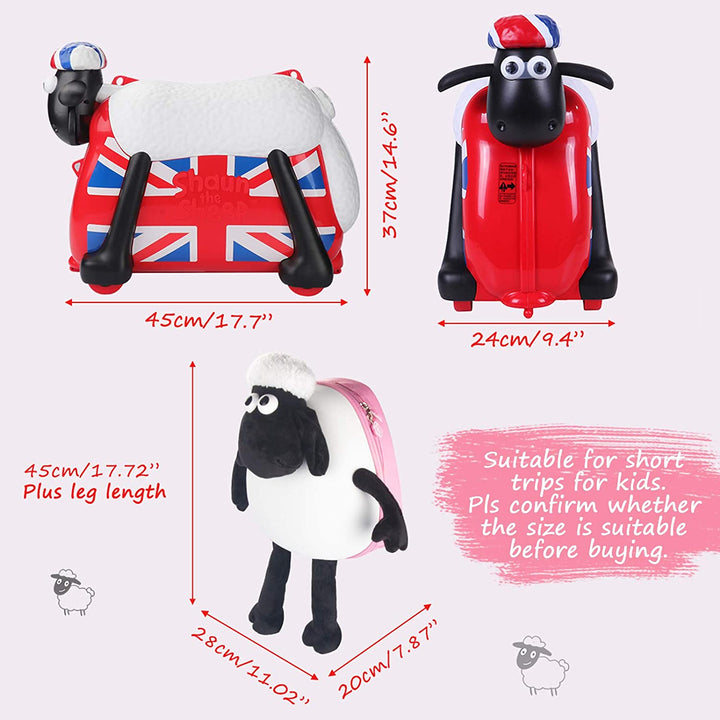 Shaun the Sheep Kids' Ride-on Suitcase & Monchi Backpack Combo（Pink） - Fansheep