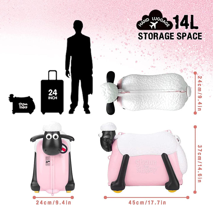 Shaun the Sheep Kids' Ride-on Suitcase & Monchi Backpack Combo（Pink） - Fansheep