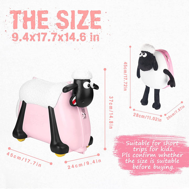 Shaun the Sheep Kids' Ride-on Suitcase & Monchi Backpack Combo（Pink） - Fansheep